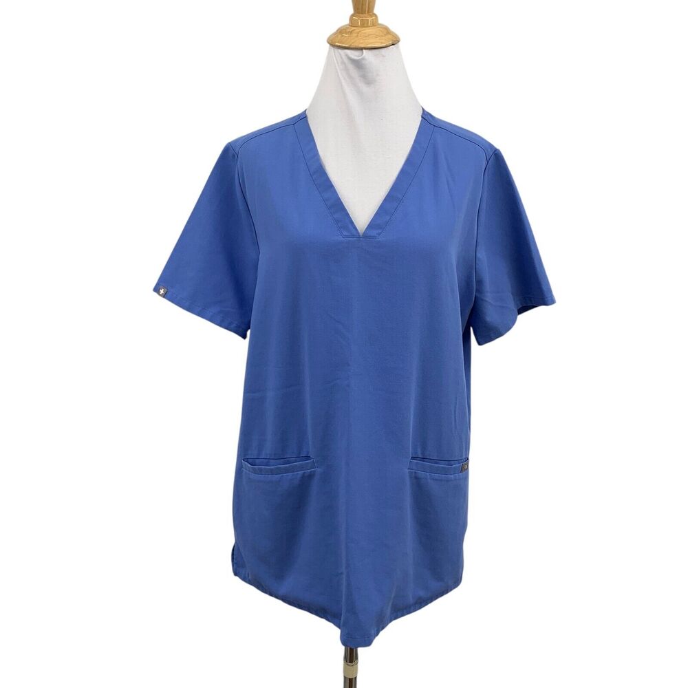 Figs Shirt Women XL Extra Large Light Blue Casma Three Pocket Scrub Short Sleeve